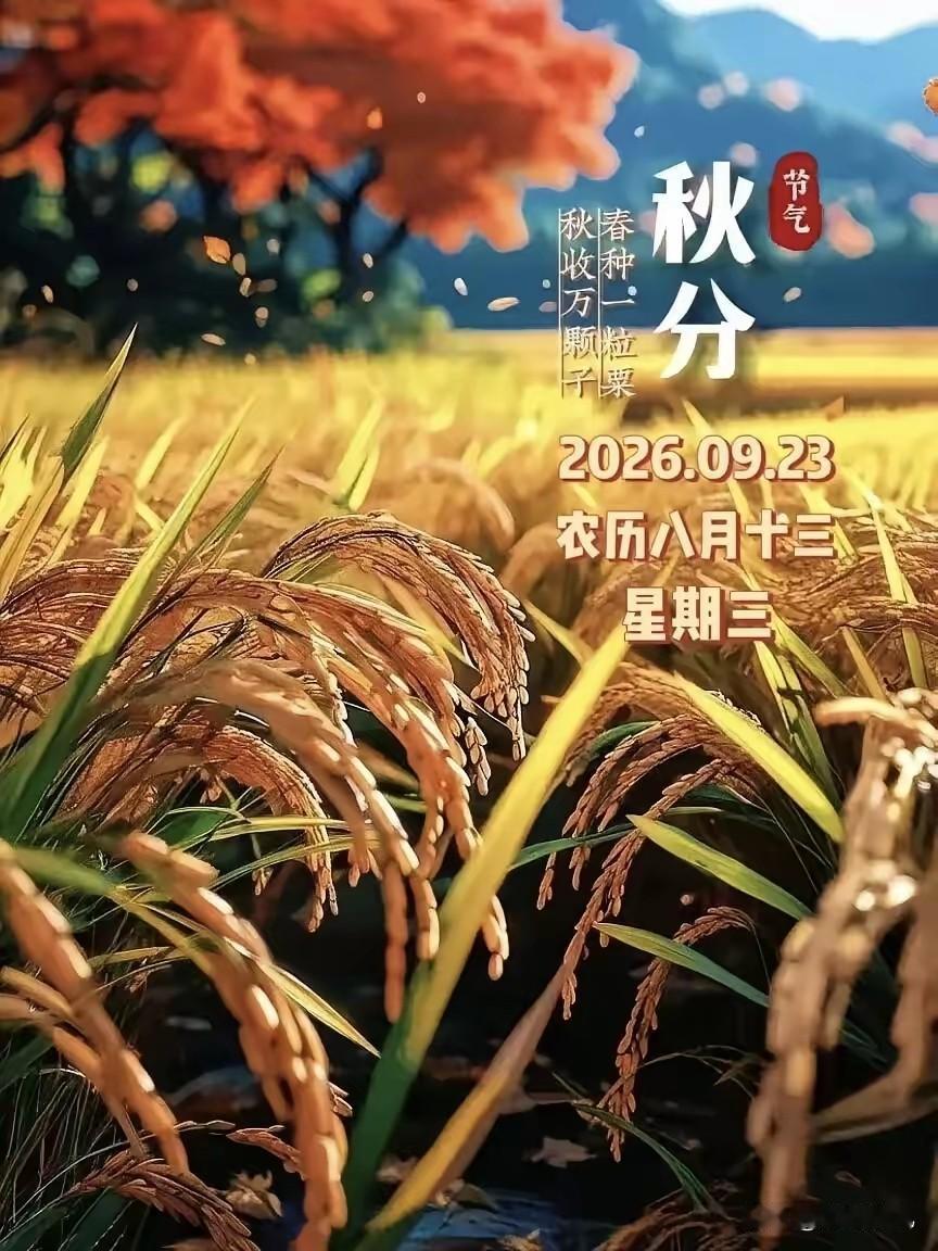 今天9月23日，农历八月十三，我们迎来了秋天的第四个节气——秋分，秋分的到来，代