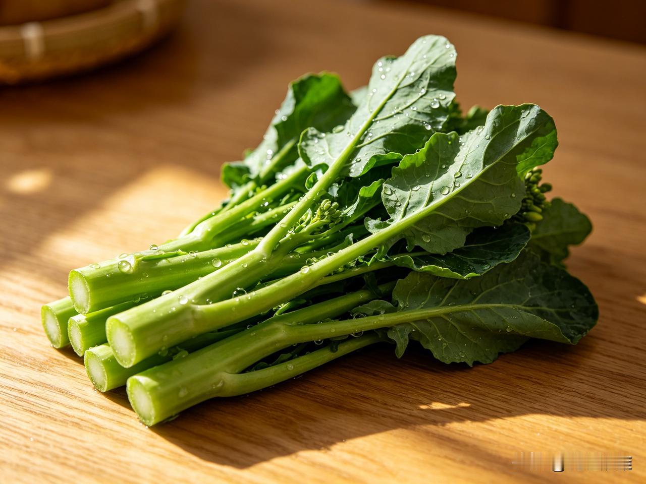 我把白菜苔的黄叶、虫叶去掉后，拿到水龙头底下冲洗三遍。洗完后再去老梗，折成段。
