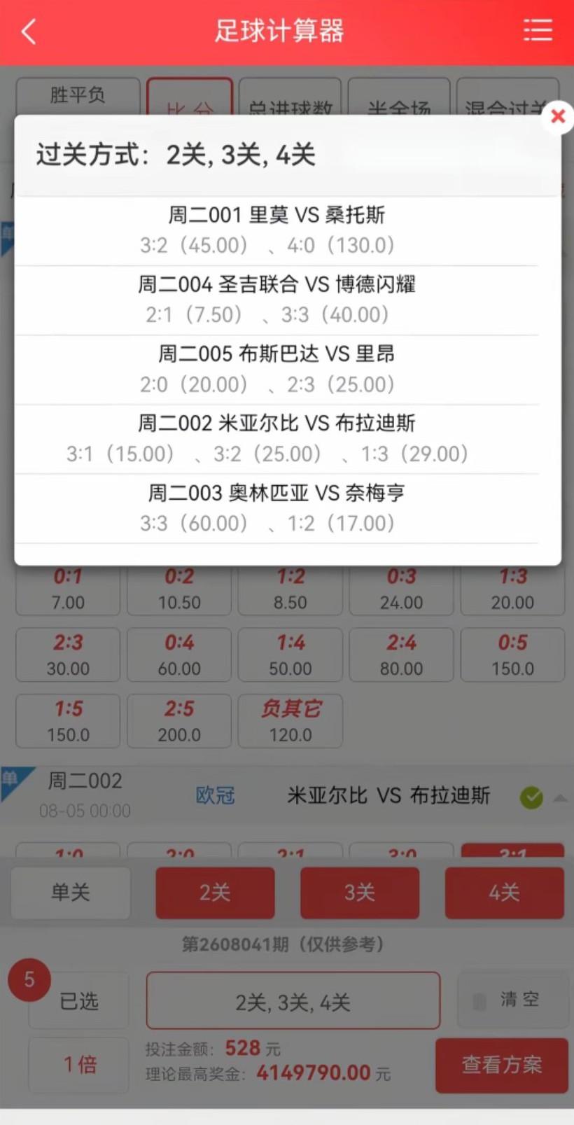 看到这么一组方案，你的第一感觉是什么？5场比赛，选了11组比分，最低赔率是7.
