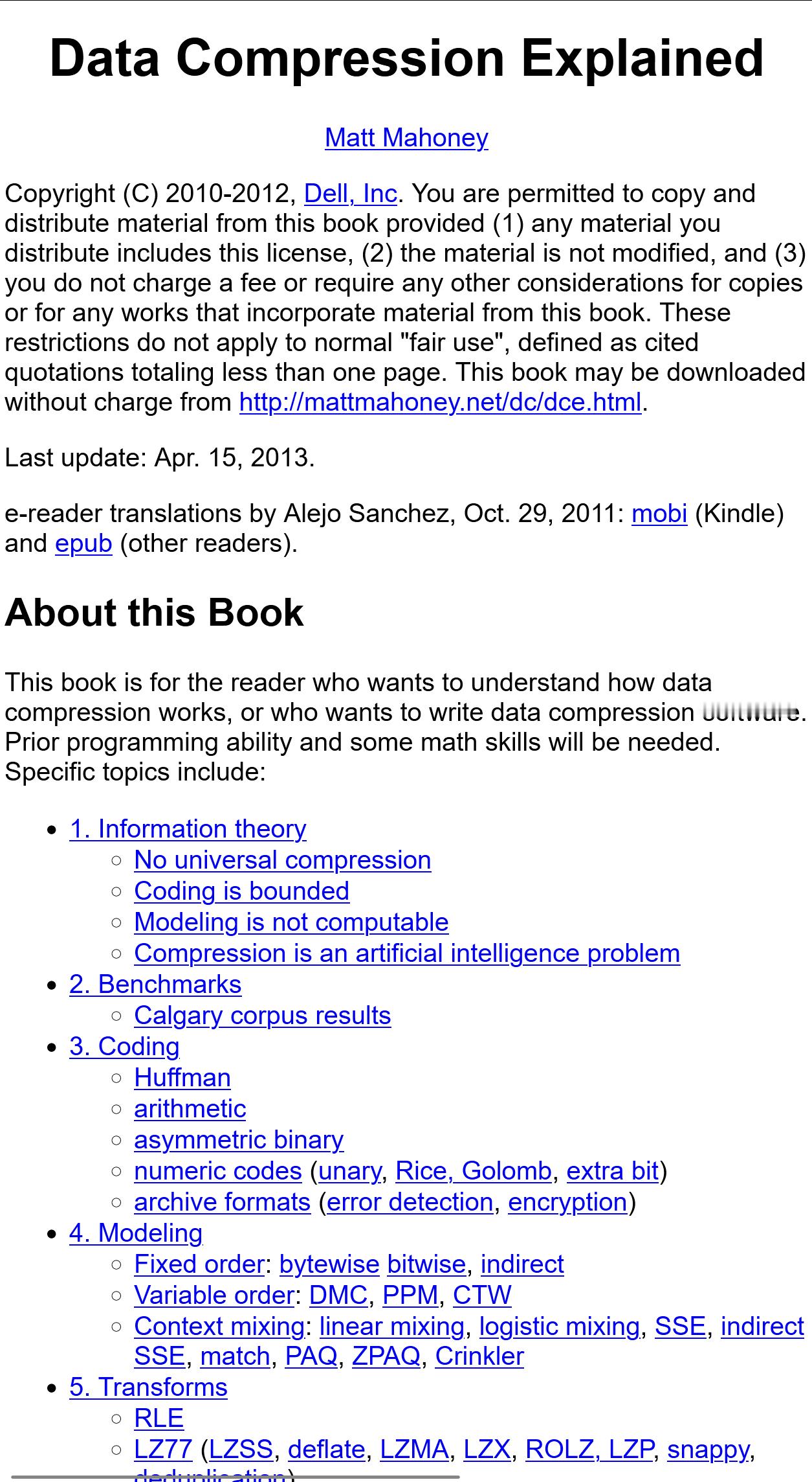 古法编程电子书MattMahoney的《DataCompressio