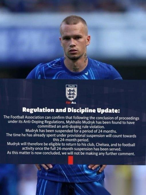 英足总正式官宣：穆德里克禁赛24个月。再不宣布，穆德里克的禁赛都要超期了。英足