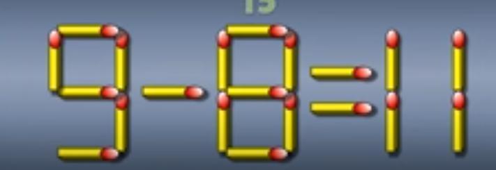 这是一道超考验思维灵活性的火柴棒谜题！图中的算式“9-8=11”显然