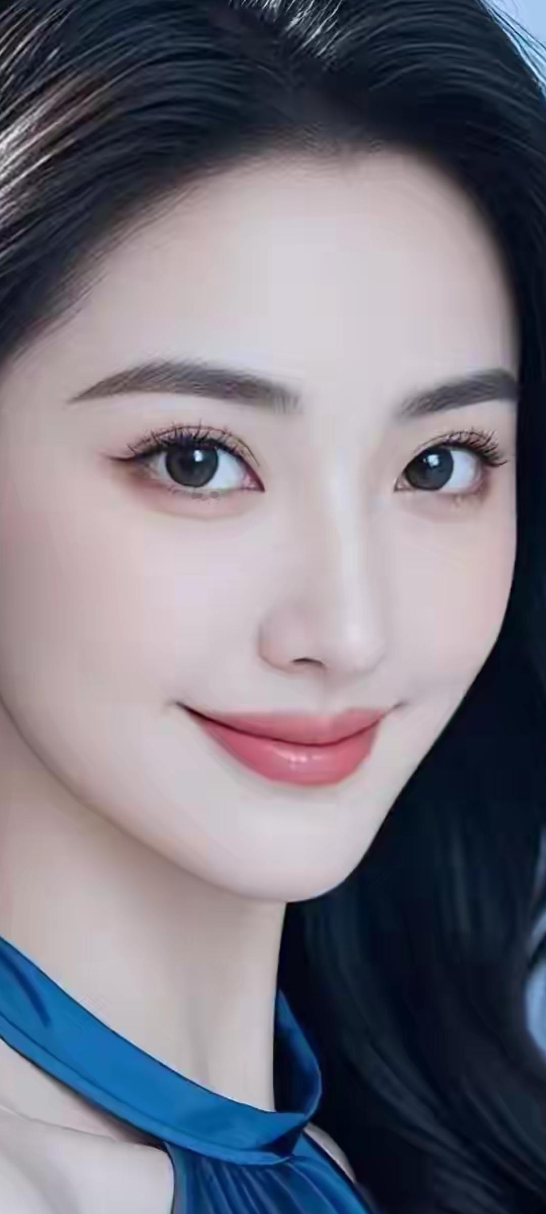 甜美笑容，温柔眼眸，蓝裙飘逸，女神气质满满！🌸💕