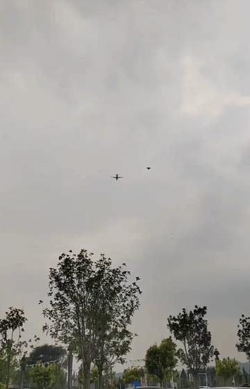 又见伴飞画面。无垂尾后掠翼结构！这是类似漂亮国的CCA（协同作战）无人机？双座威