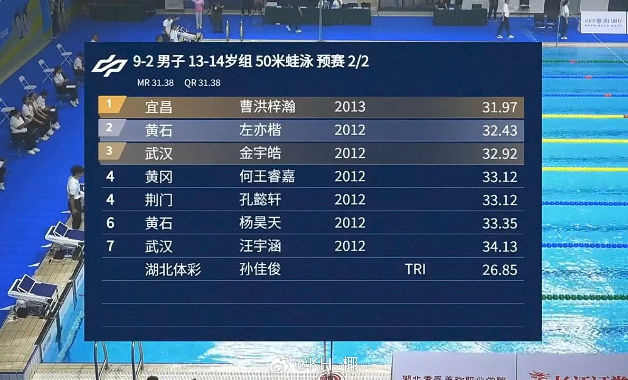 湖北省运会孙佳俊50蛙预赛测试26.85​​​