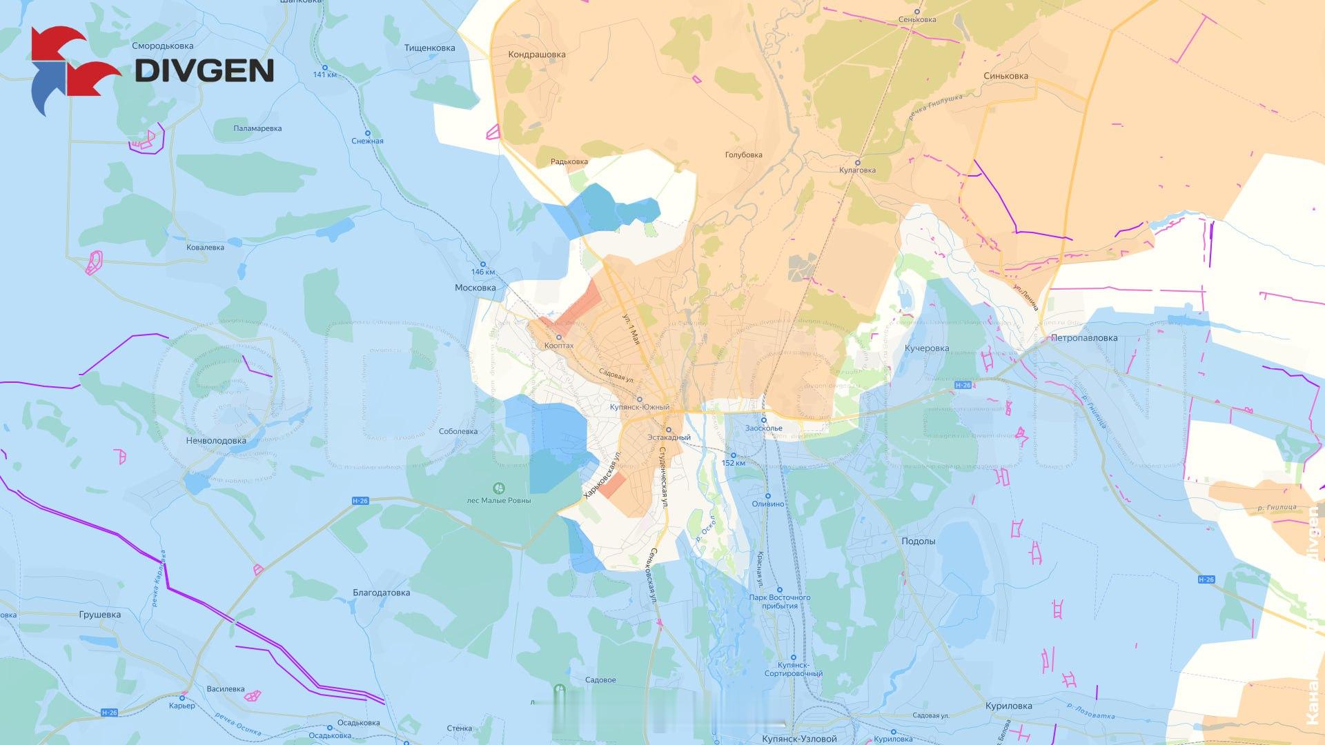 俄乌冲突库皮扬斯克divgen：俄军已收复了尤比利尼区和尤比利纳亚街的阵地。乌