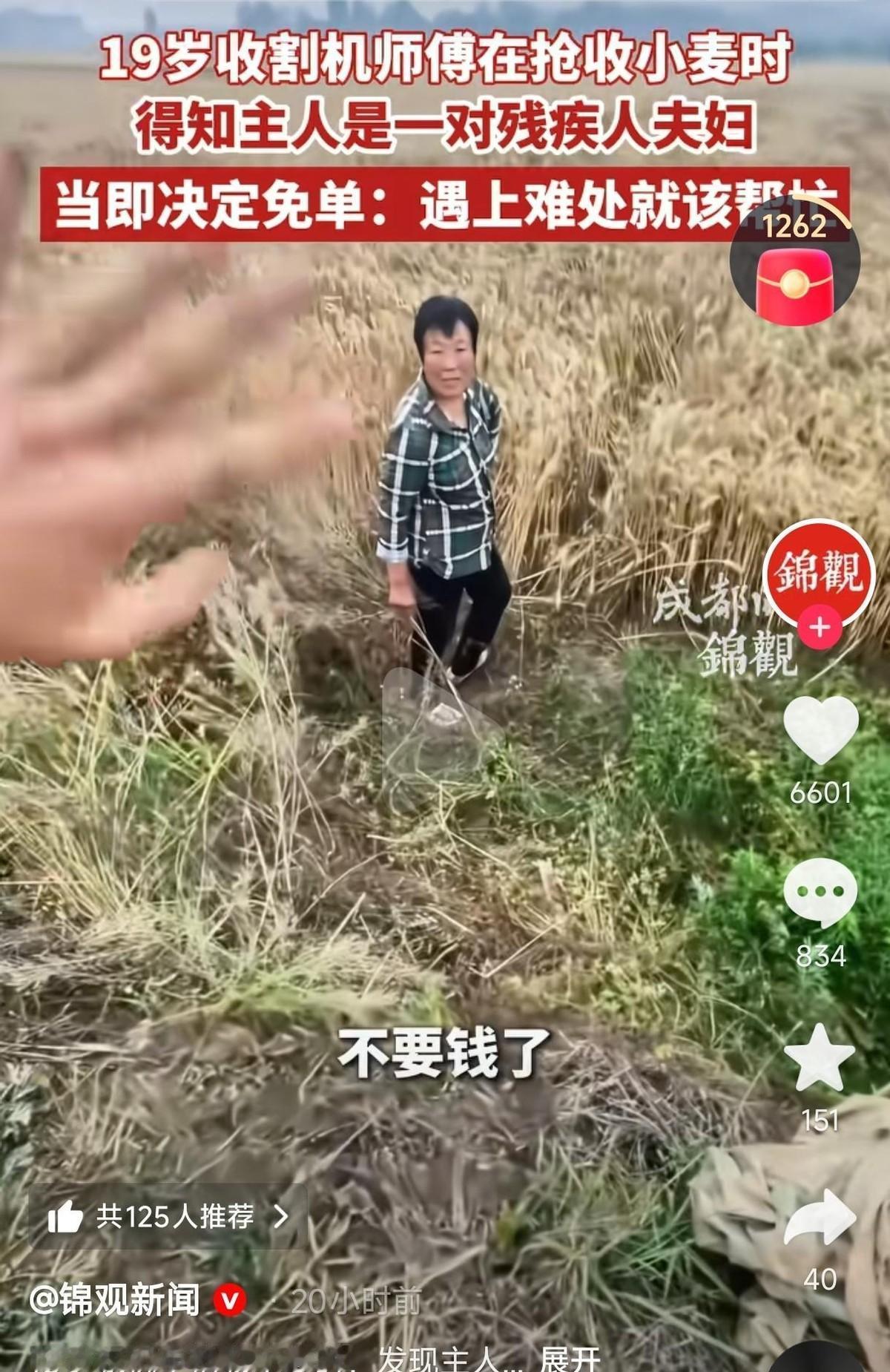 河南南阳，山东19岁收割机小伙下地干活，察觉农妇从头到尾默不作声，邻居大婶透露：