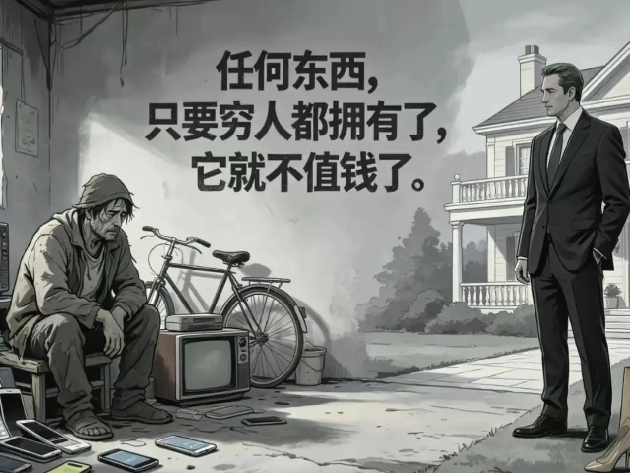“任何东西，只要穷人都拥有了，它就不值钱了”，城里人有房子，农村人农村有房子，还