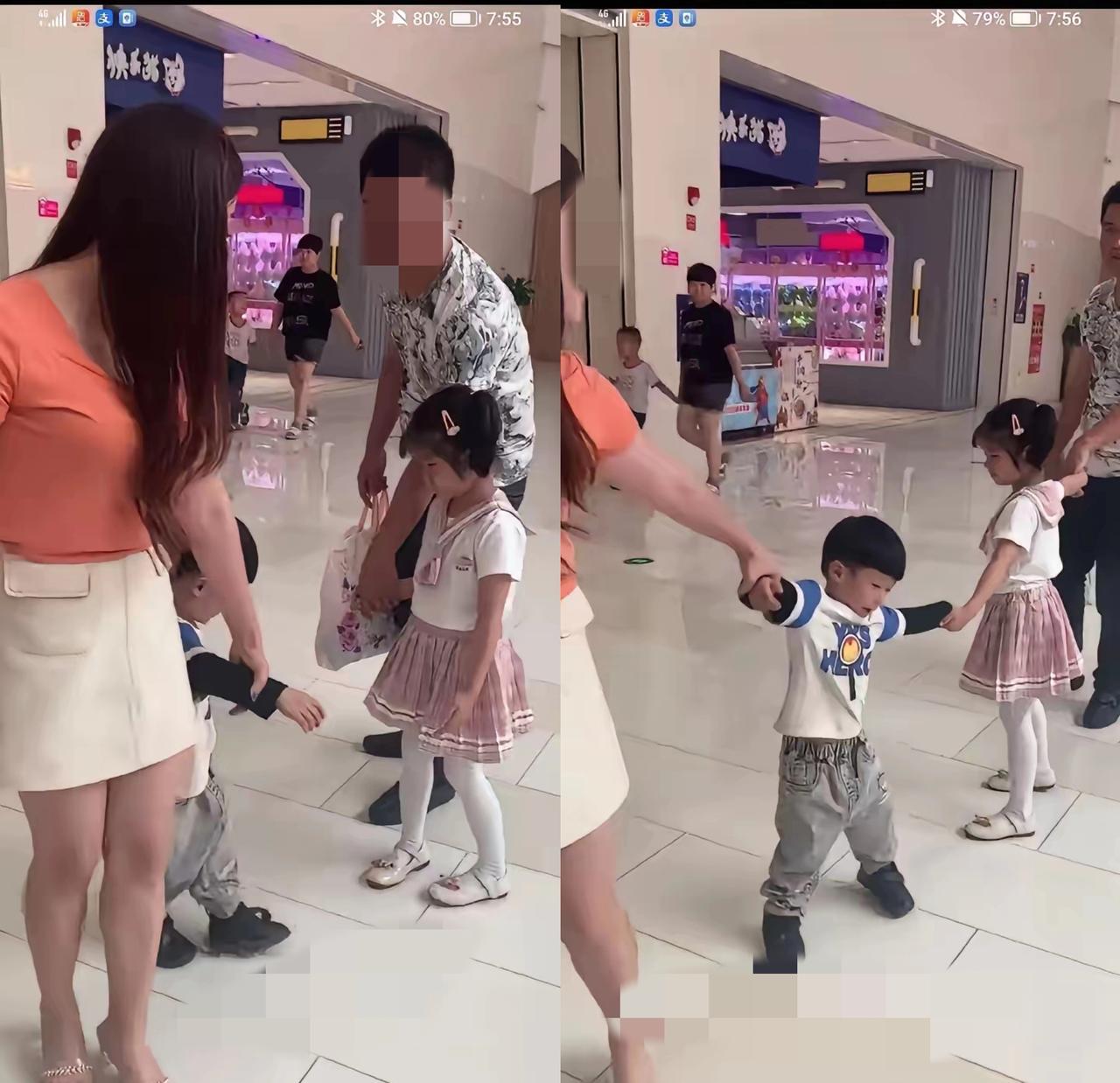 真的看哭了！商场偶遇的一幕，戳中了多少离异家庭的痛。姐弟俩紧