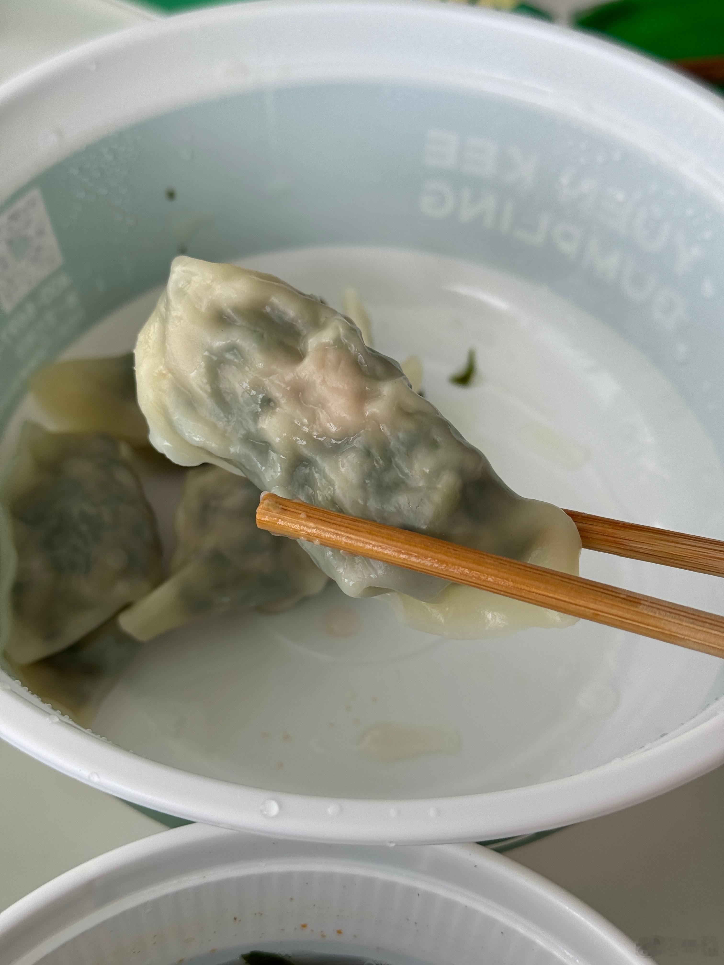 中午点的袁记云饺的荠菜饺子，我要求不了你像北方做的那么好吃，但是比我冰箱冷冻的湾