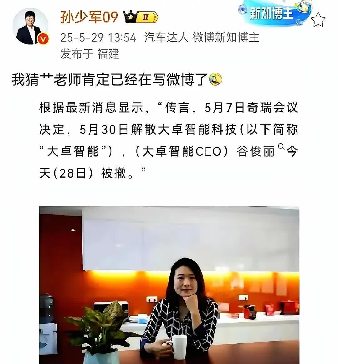 我觉得谷俊丽离开奇瑞，不是技术能力的问题，也不是行业趋势看走了眼