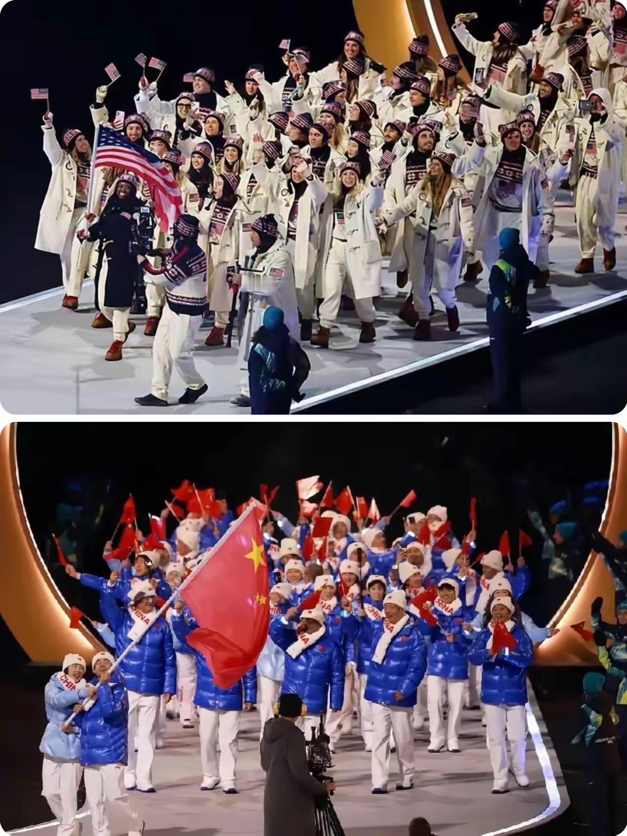 现在的世界，什么事情都要将中美对比一下……冬奥开幕式中美队服一对比，差距一眼