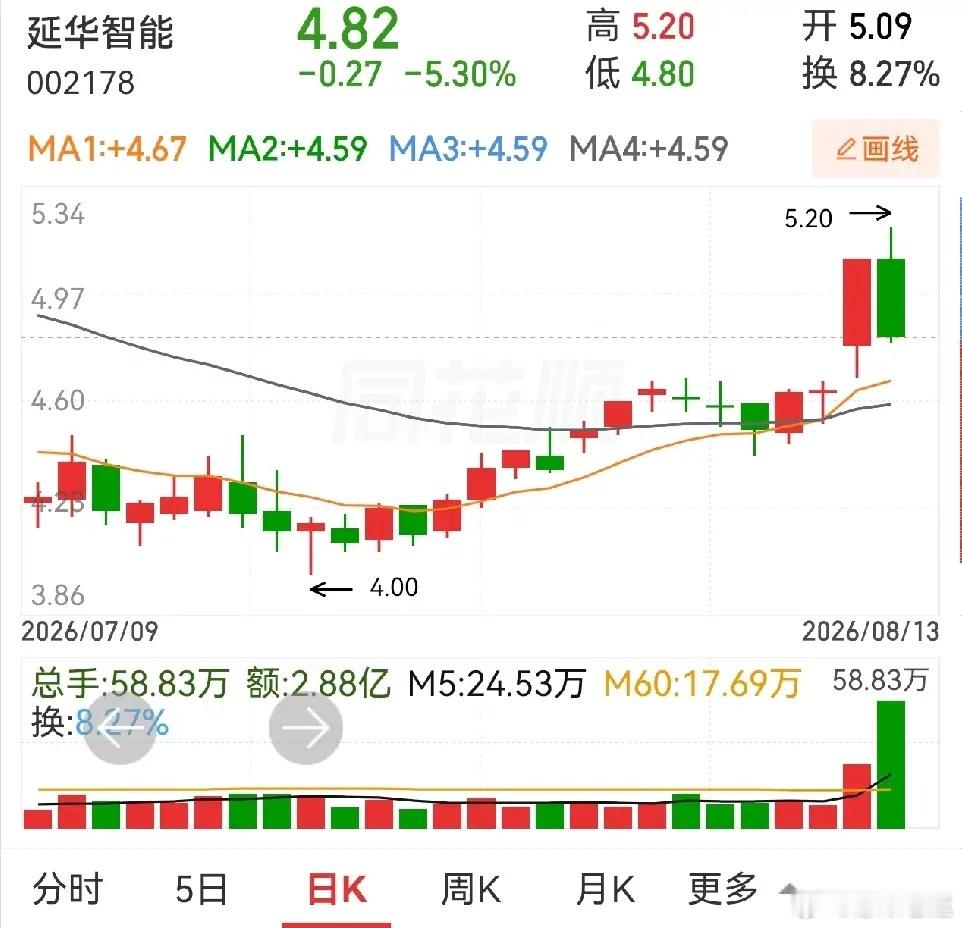 大湖股份，华升股份，宁波建工，延华智能。