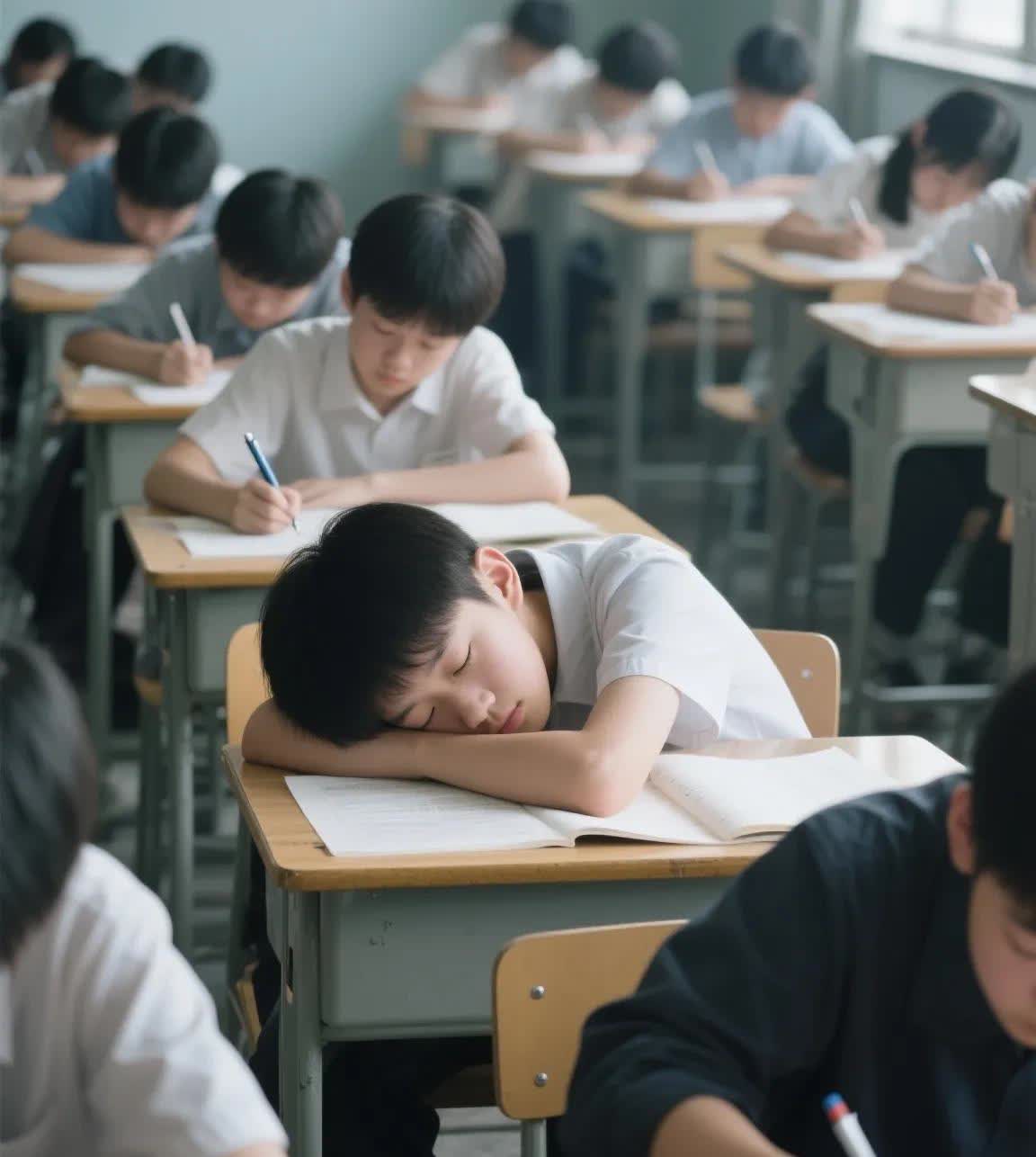 今天接到一位市民热线电话，一位家长反映他孩子中考时在考场上睡着了，监考老师没叫醒