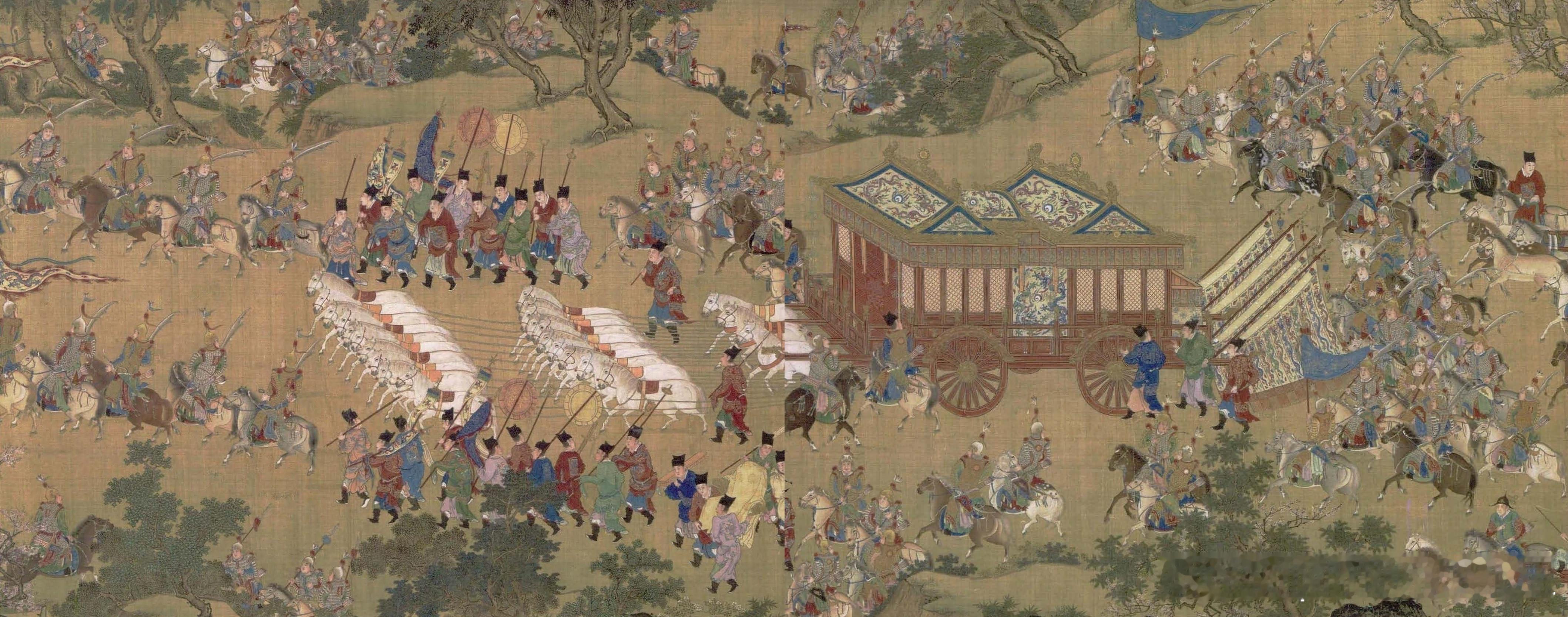 《出警图》(局部),明万历,绢本设色,纵92.1厘米,横2601.3