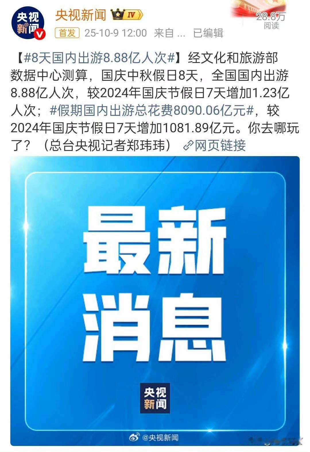 8.88亿人次，花了八千亿？说明假期时间长能刺激消费[滑稽笑]十一出行人次