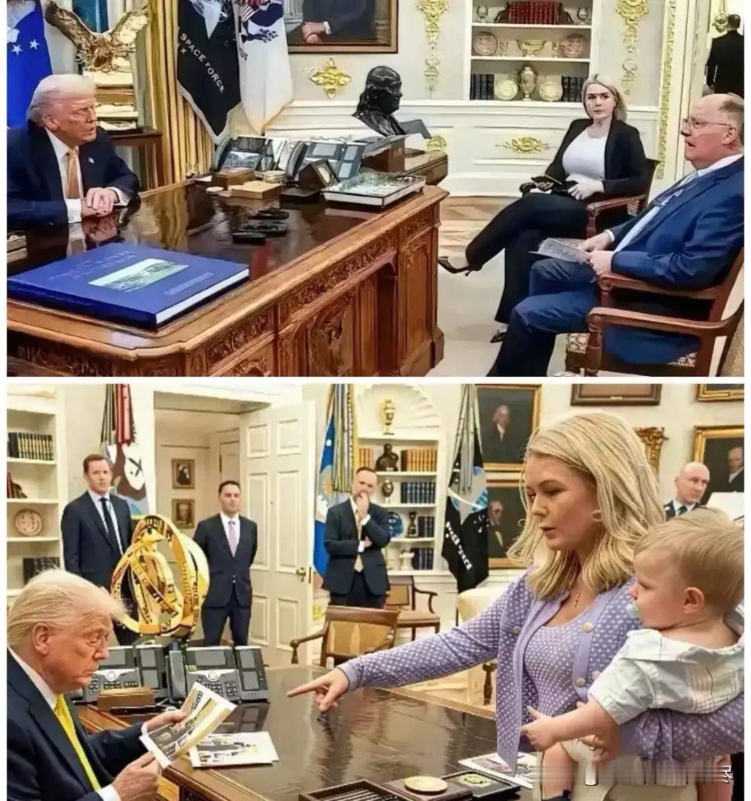 这可真是把白宫当成自己家了！之前看到卡罗琳在白宫特朗普总统办公室里，当着特朗普的