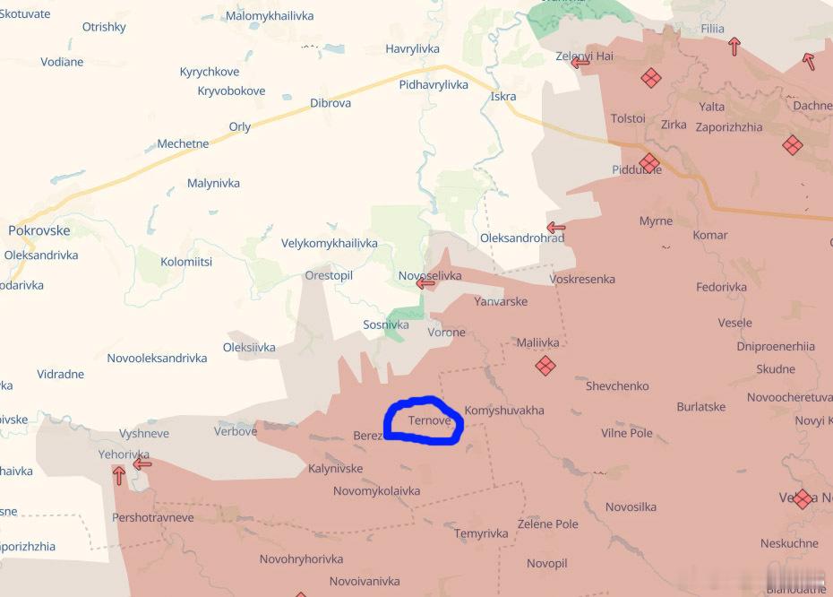 有消息称，乌军在扎波罗热东部的反攻打到了Ternove。如图，属实的话，这就算是