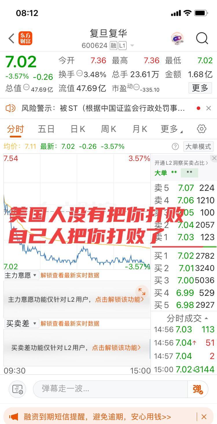 复旦复华，美国人没有把你打垮，自己人先把你打垮了！复旦复华，昨天传来不利消息，