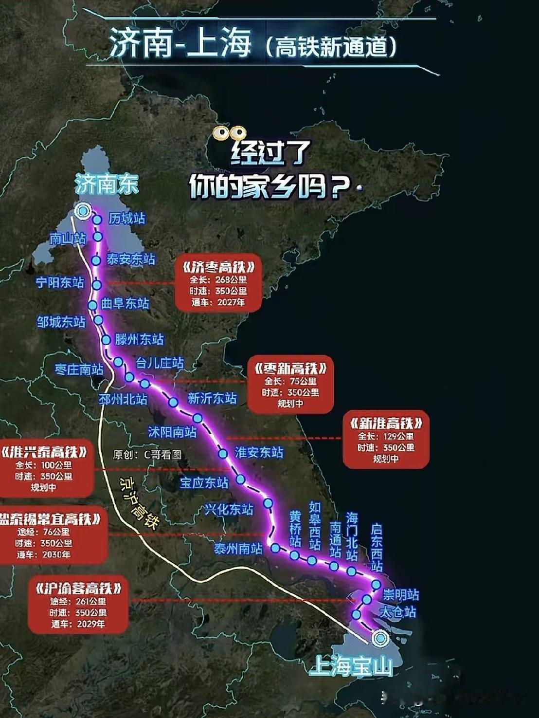 这条济南-上海高铁新通道，是京沪高铁的重要辅助分流线，全线按350km/h标准分