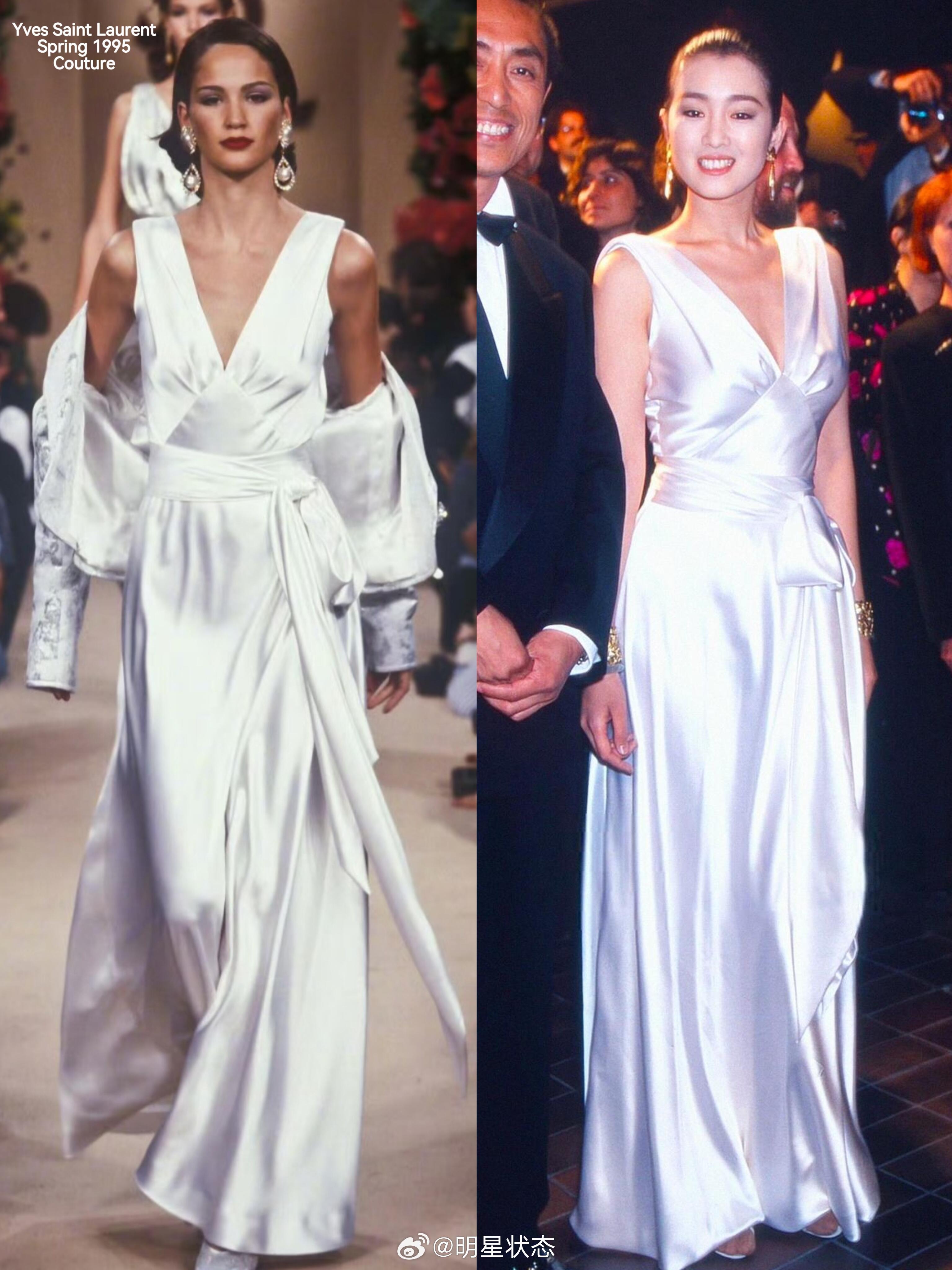 1995年戛纳电影节，巩俐身穿YvesSaintLaurent1995春夏