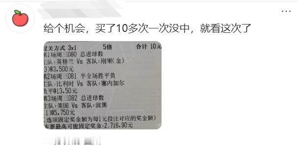 世界杯让多少赌徒伤心欲绝啊！这哥们猜中了英格兰的总进球，猜中了比利时的负平，这