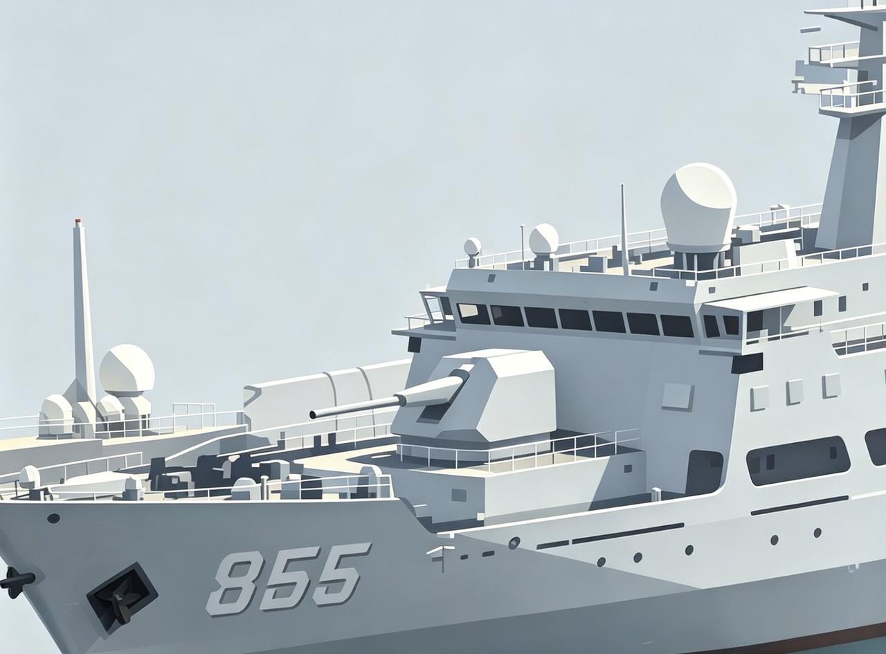 新型155主炮上舰（855实验舰）测试。
