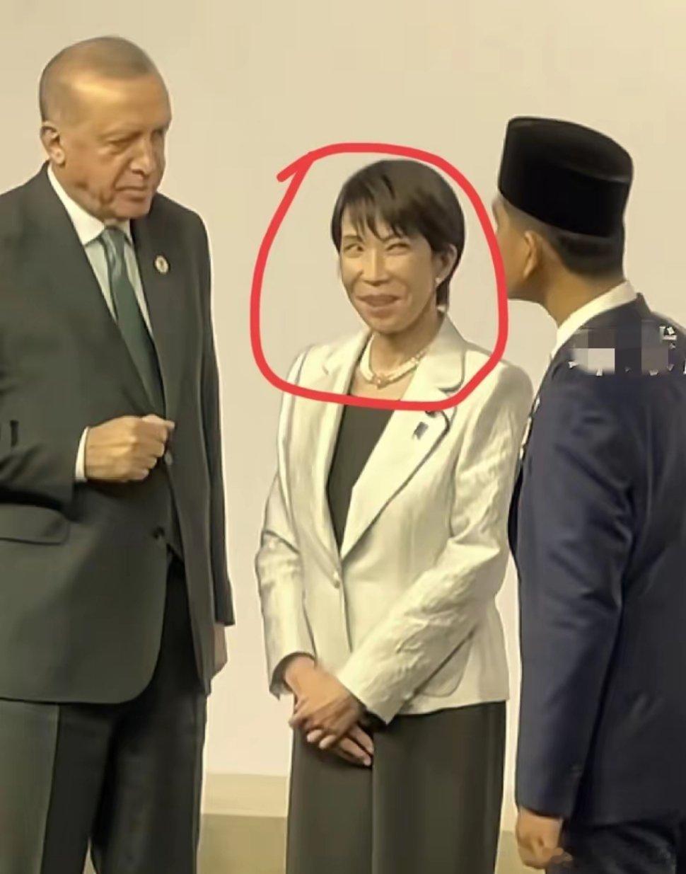 高市早苗，内心还幻想自己是少女，人家印尼副总统和土耳其总统在聊天，她站到中间不肯