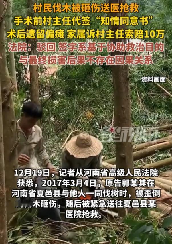 “这样以后谁还敢救人！”2017年3月，河南商丘，一村民在砍树时，被歪倒的树木砸
