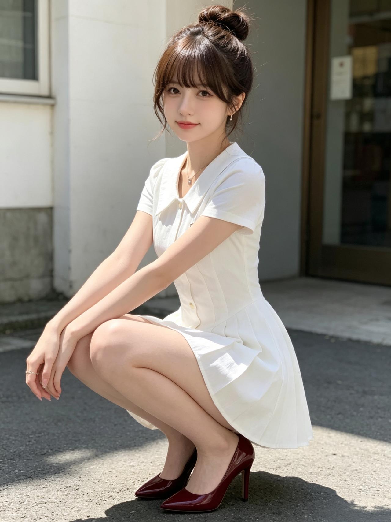 优雅白裙少女，甜美笑容，阳光明媚的一天。怎样穿搭知性又显身材?女生怎么穿搭会看