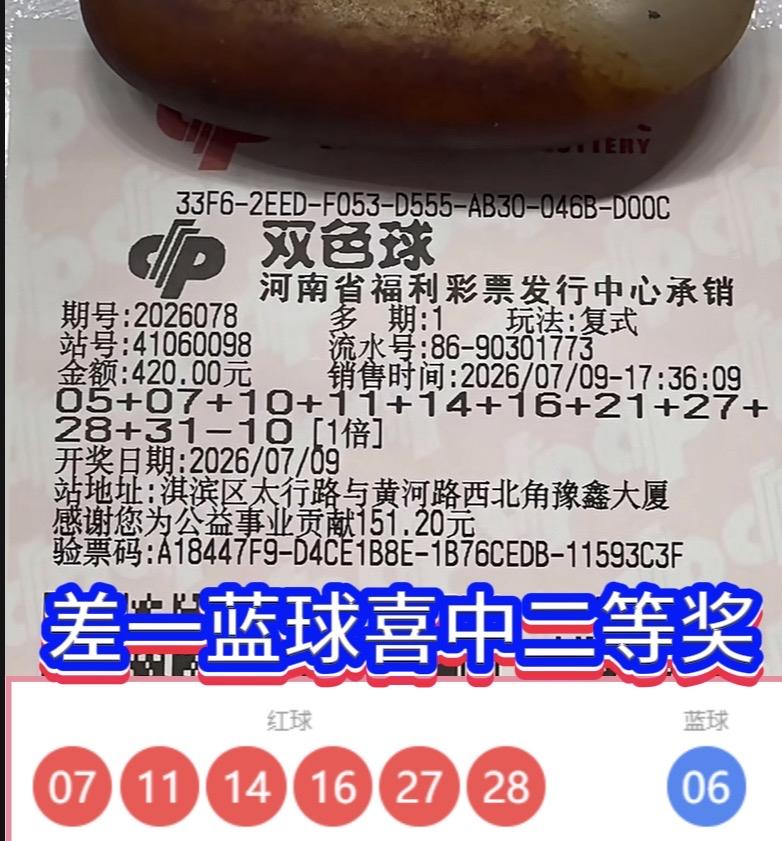 一号之差，憾失598万！河南彩友与大奖咫尺天涯，徒留一声长叹。双色球第260