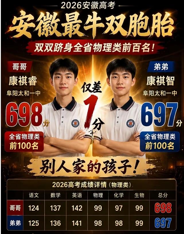 安徽双胞胎高考仅差1分，双双被清华接洽，家庭教育引热议！！安徽一对双