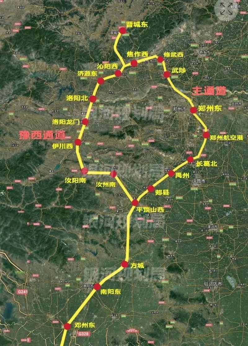 呼南高铁由北向南到河南焦作后便一分为二，一条经郑州到平顶山，一条经济源、洛阳到平