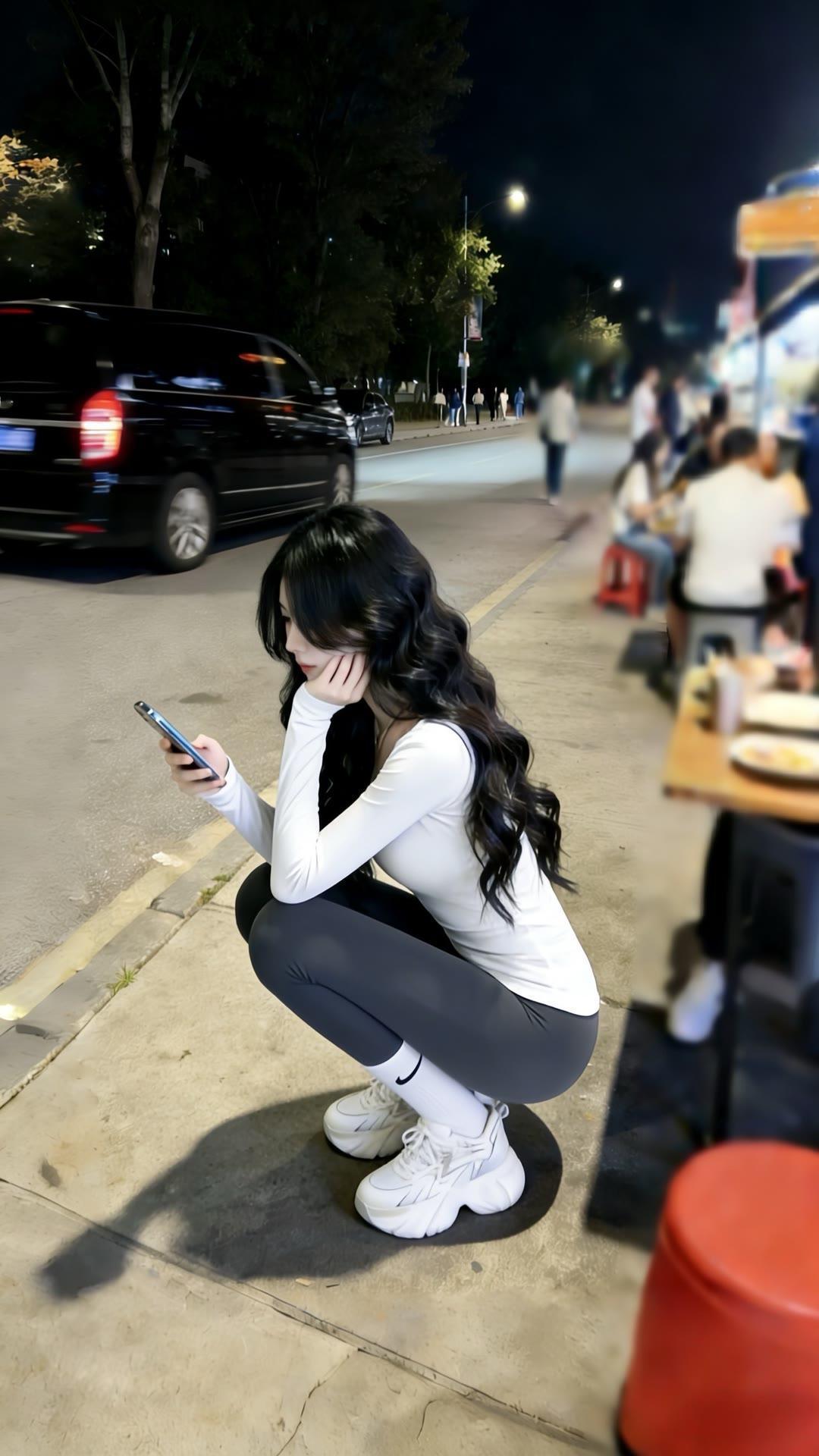 夜晚街边，独坐思索，手机相伴，静享时光。