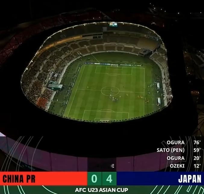 没有放弃，U23男足0-4负日本，1人可以昂首离开。刚刚，中国U23男足在亚洲