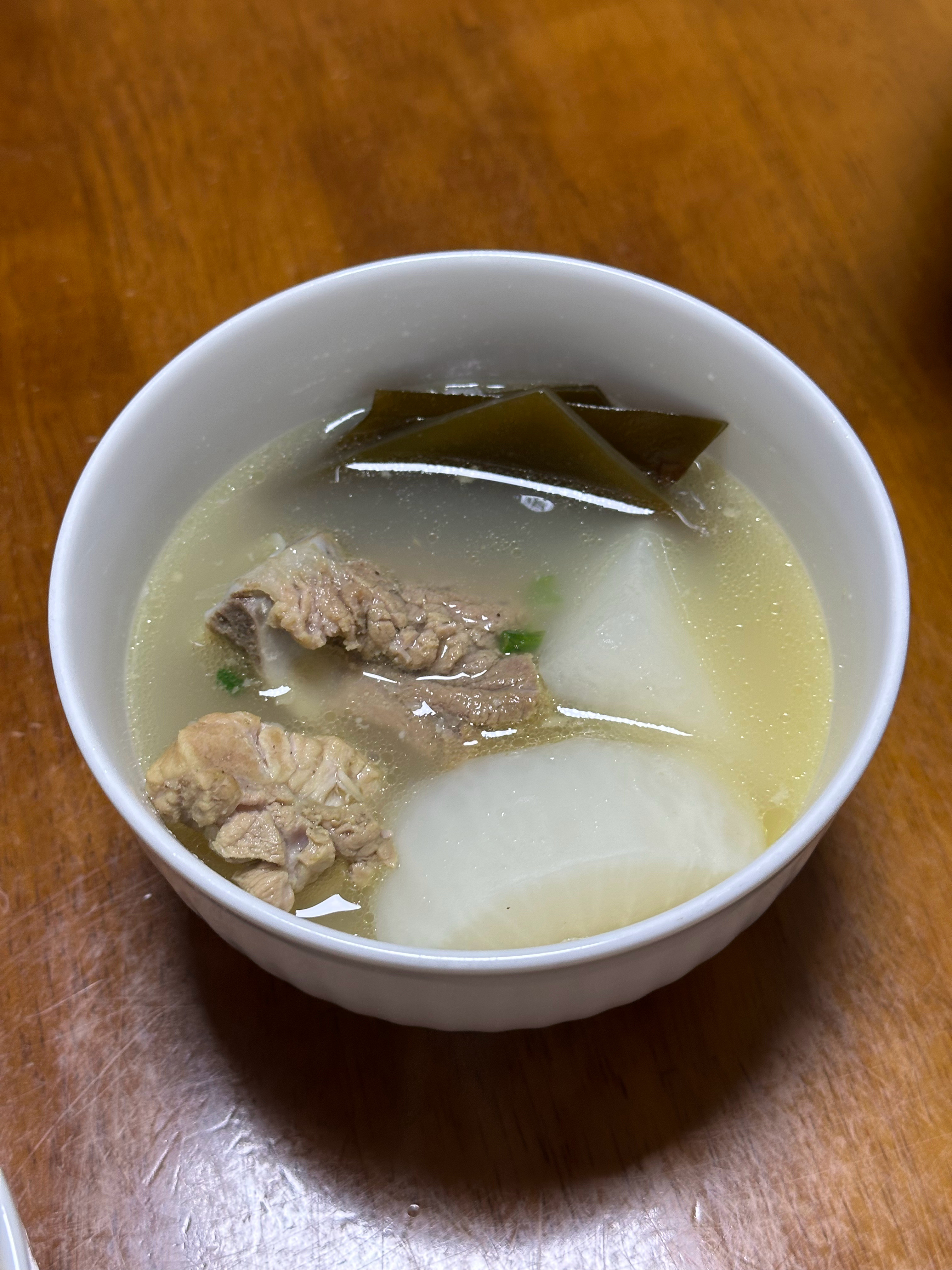 口蘑炒毛豆、萝卜龙骨汤、清炒小蔬菜、黄酒焖麻鸭和家烧黄鱼鯗。叮碗冷藏几小时的米饭