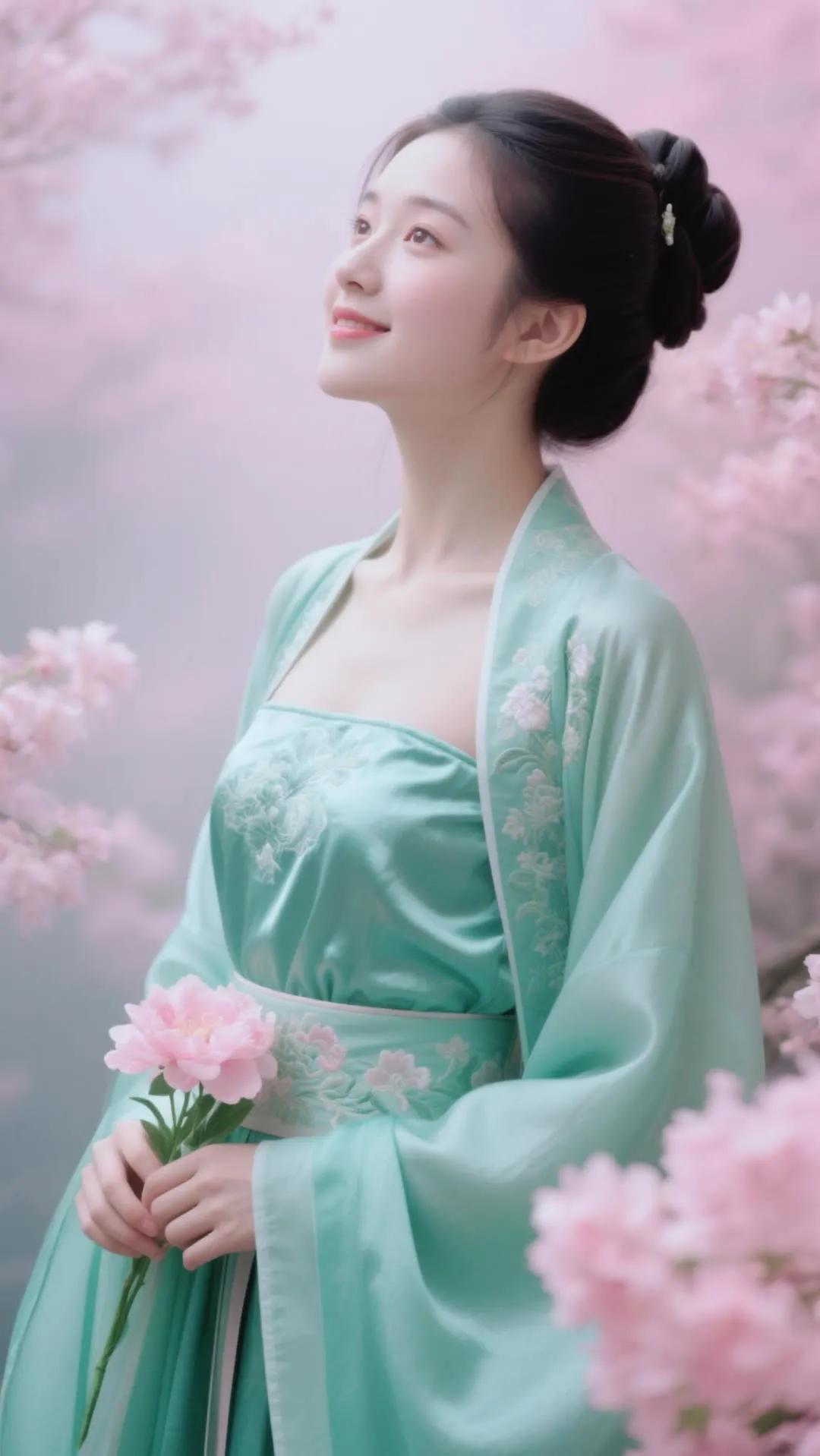 温柔春日，粉花映笑颜，古风少女梦