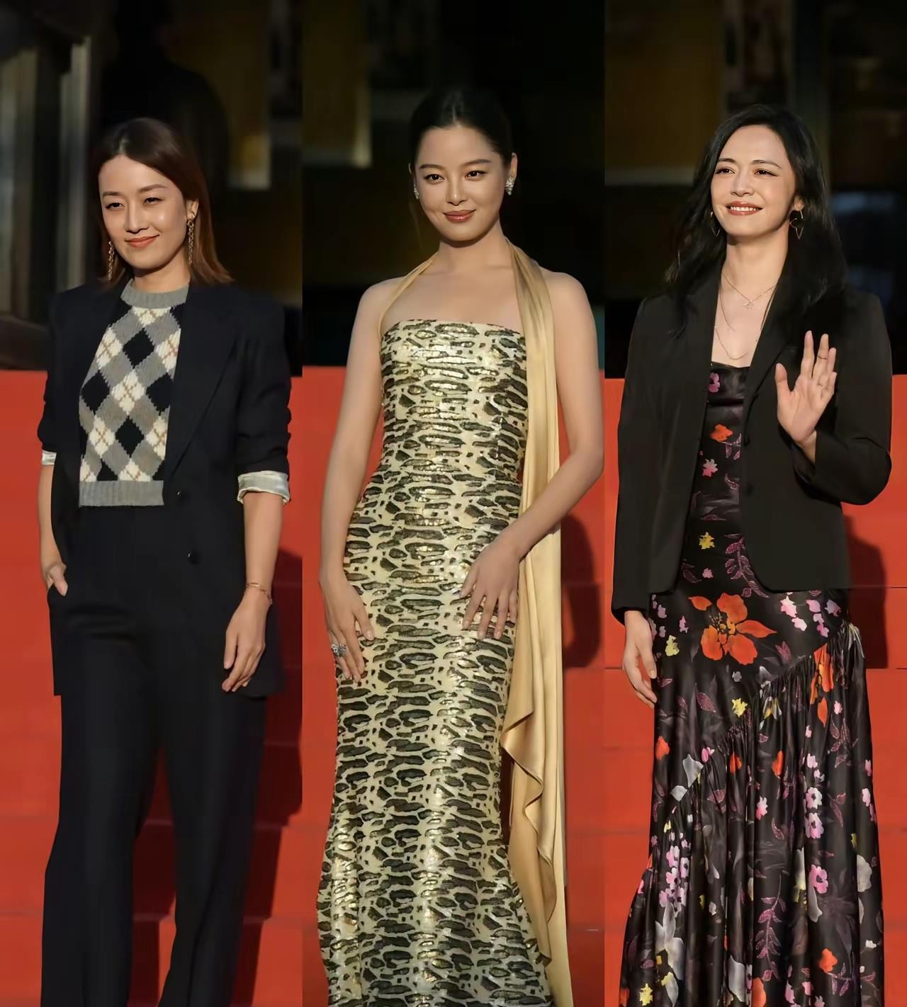 平遥电影展的三位美女演员。马伊琍头发留长了。姚晨还是很飒爽。辛芷蕾已经是妥妥的C