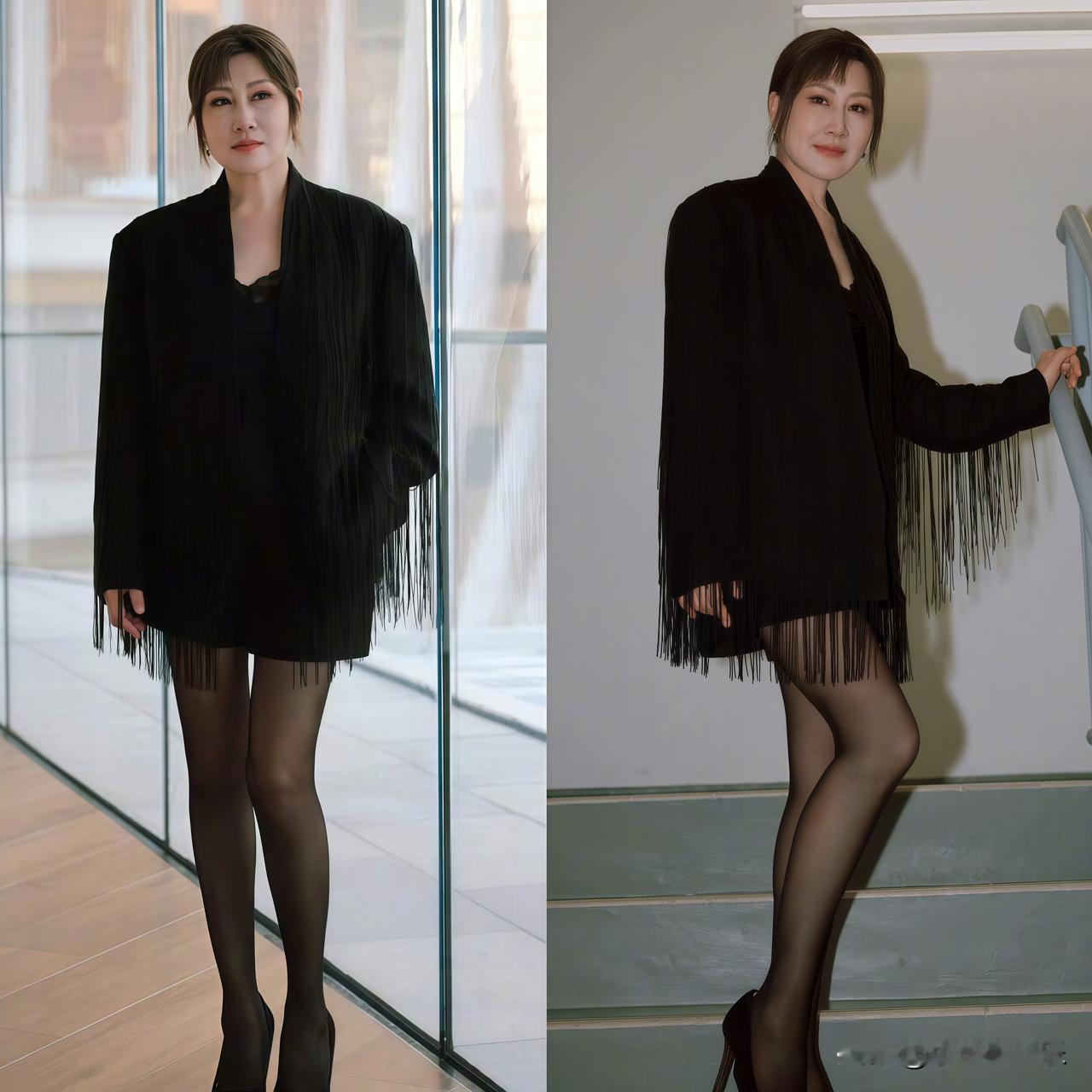 张凯丽听我一句劝你都63岁了穿超短裙配黑丝高跟鞋，怼脸拍也是一根褶子都没