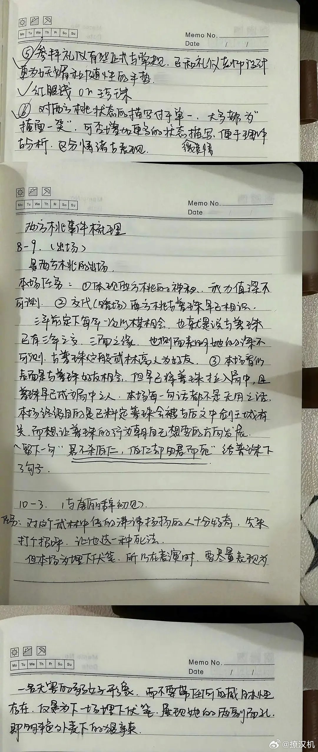 刷到陈瑶拍摄《水龙吟》东方桃时记满密密麻麻的笔记，看得出认真又有想法，字也很漂亮