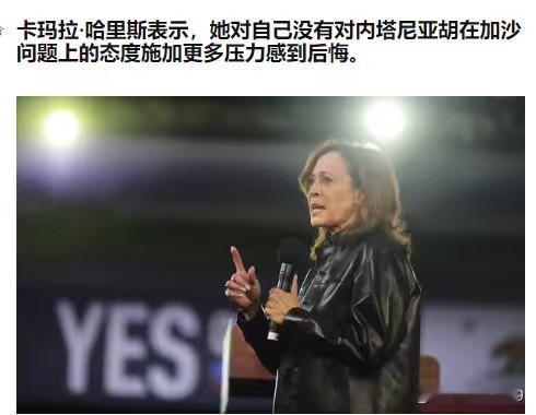 ——美国前副总统、民主党总统候选人卡玛拉·哈里斯表示，她对拜登政府在加沙战争问题