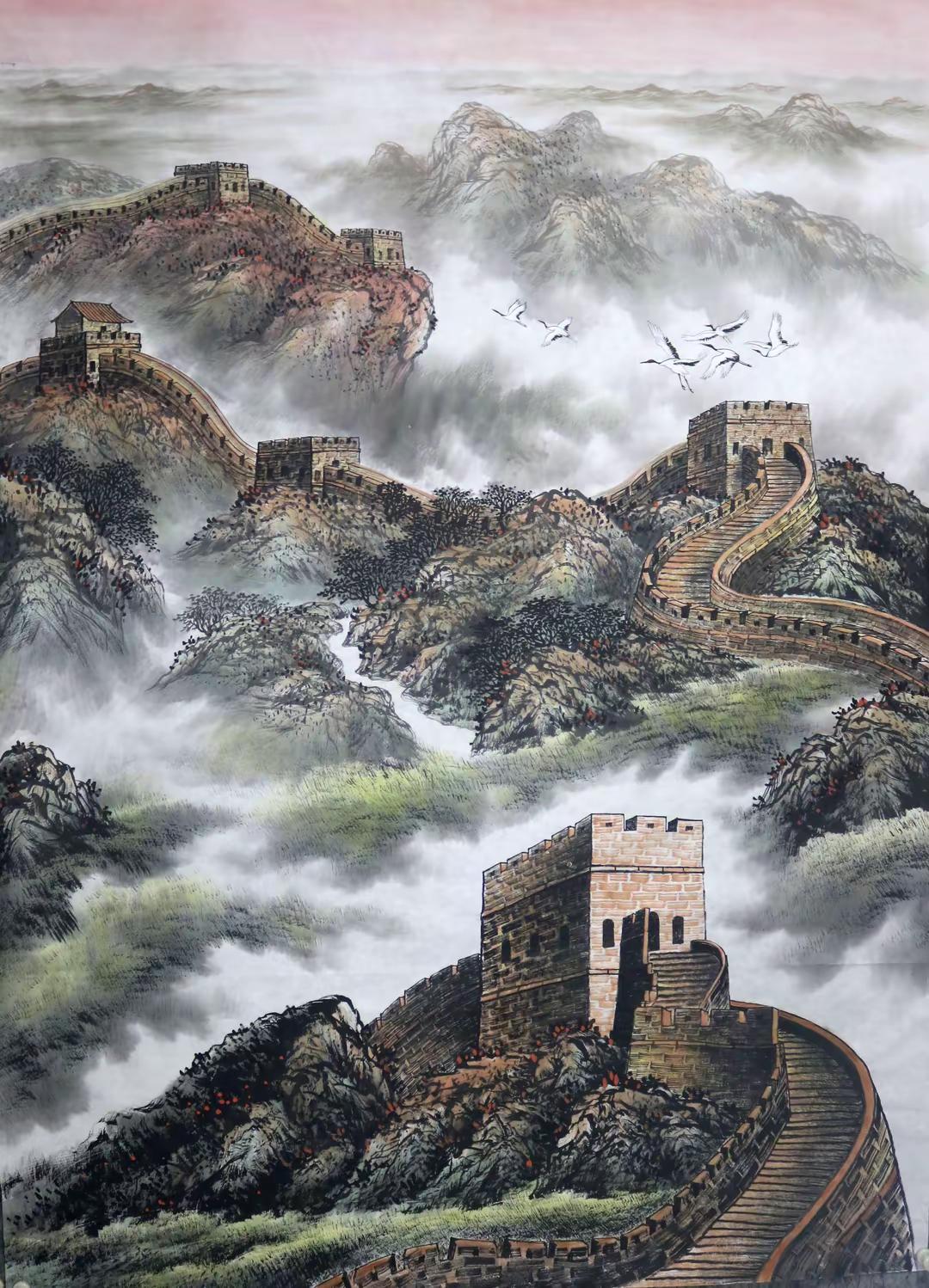 长城雄风。国画山水国画山水纯手绘手绘国画水墨画