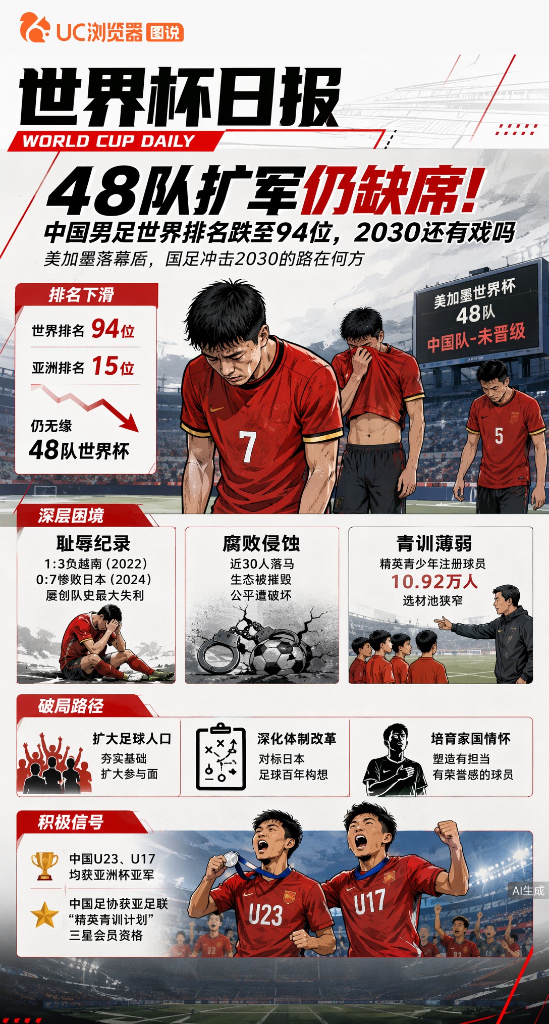 48队扩军仍缺席！中国男足世界排名跌至94位，2030还有戏吗