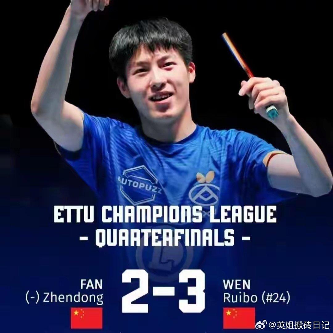 樊振东，终于不被说让球了。温瑞博又掀翻世界第二莫雷加德，3:2欧冠战胜樊振东后、