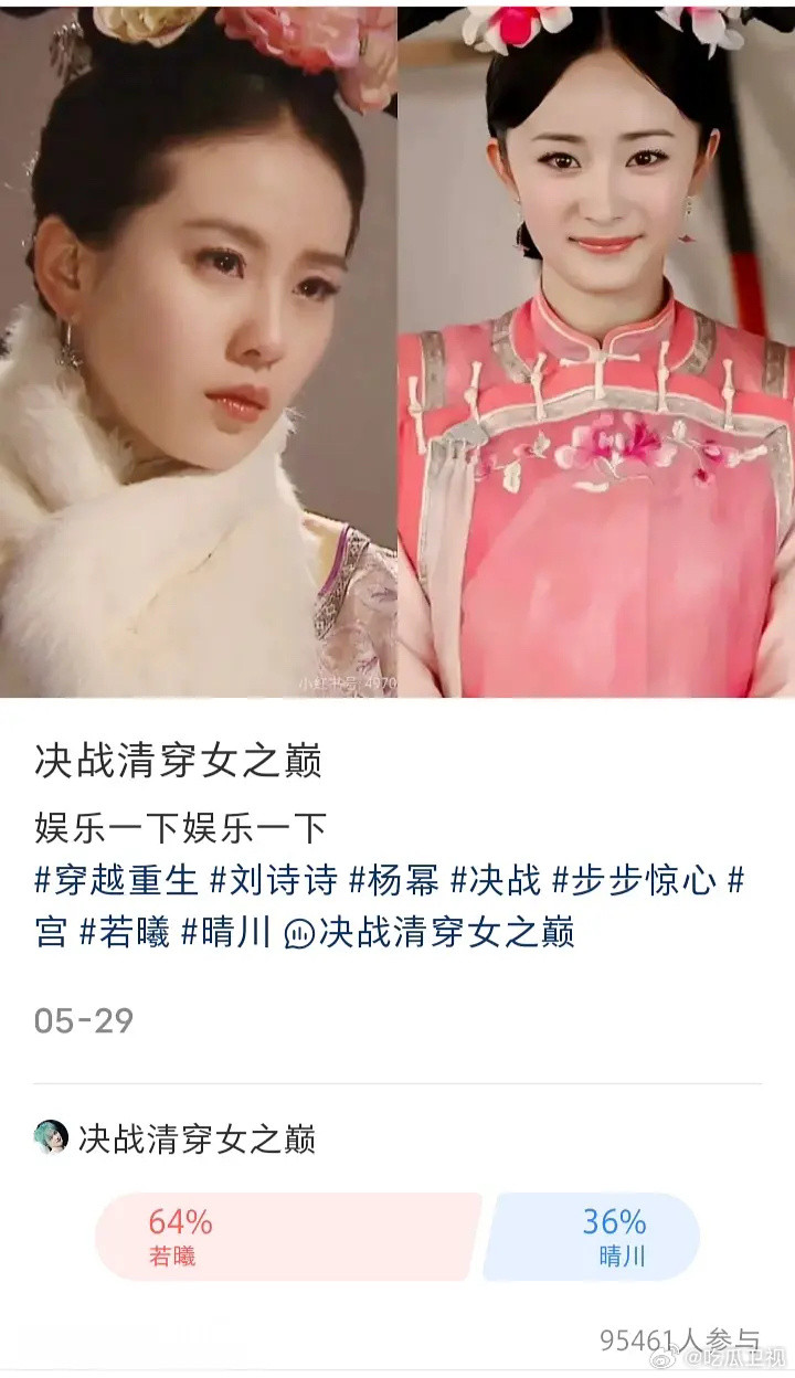 刘诗诗的若曦，杨幂的晴川。大家觉得这票池算大吗？步步惊心跟宫当年都算现象级了吧