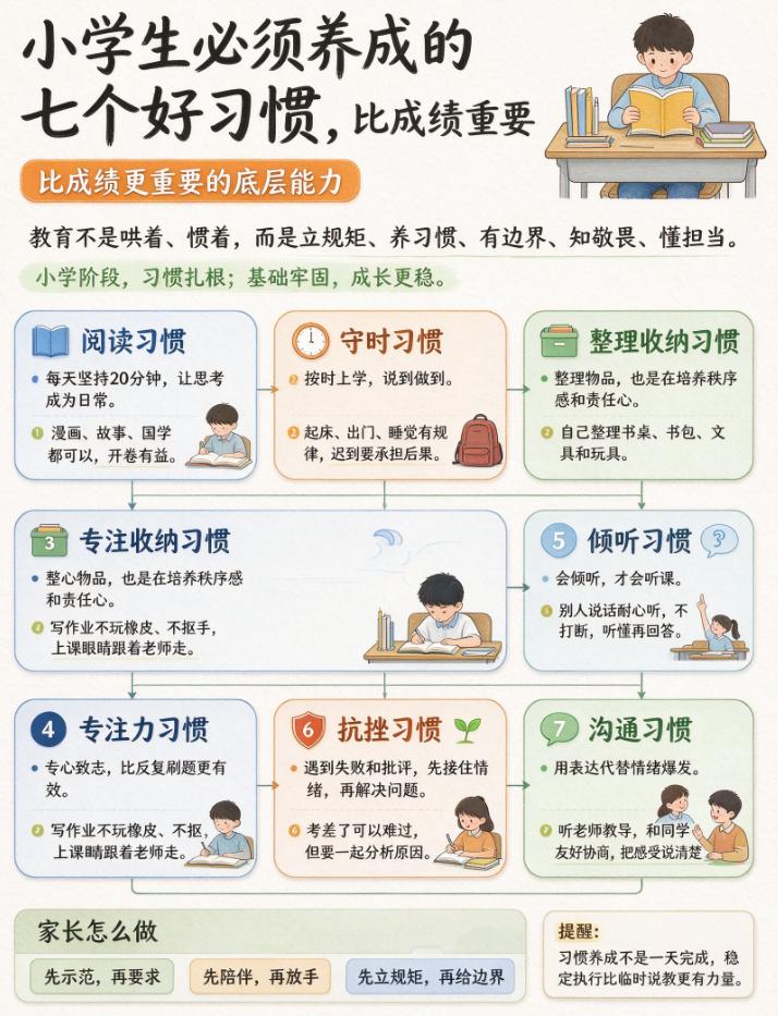 小学阶段，真正拉开差距的往往不是一时分数，而是学习习惯和人格底色。这7个