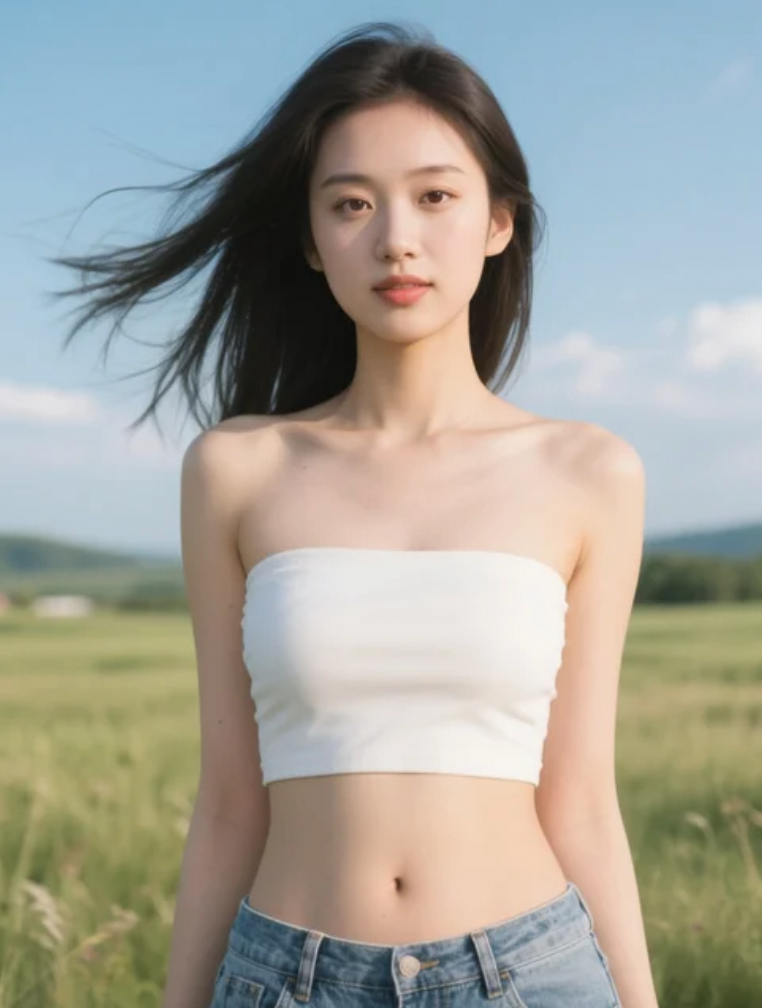 她的步伐轻盈，像是在和草原共舞。