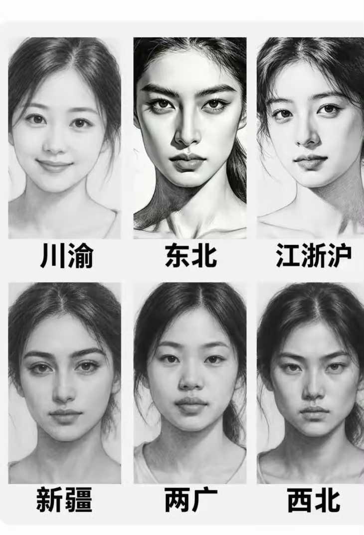 中国主要地区妹子的肖像画