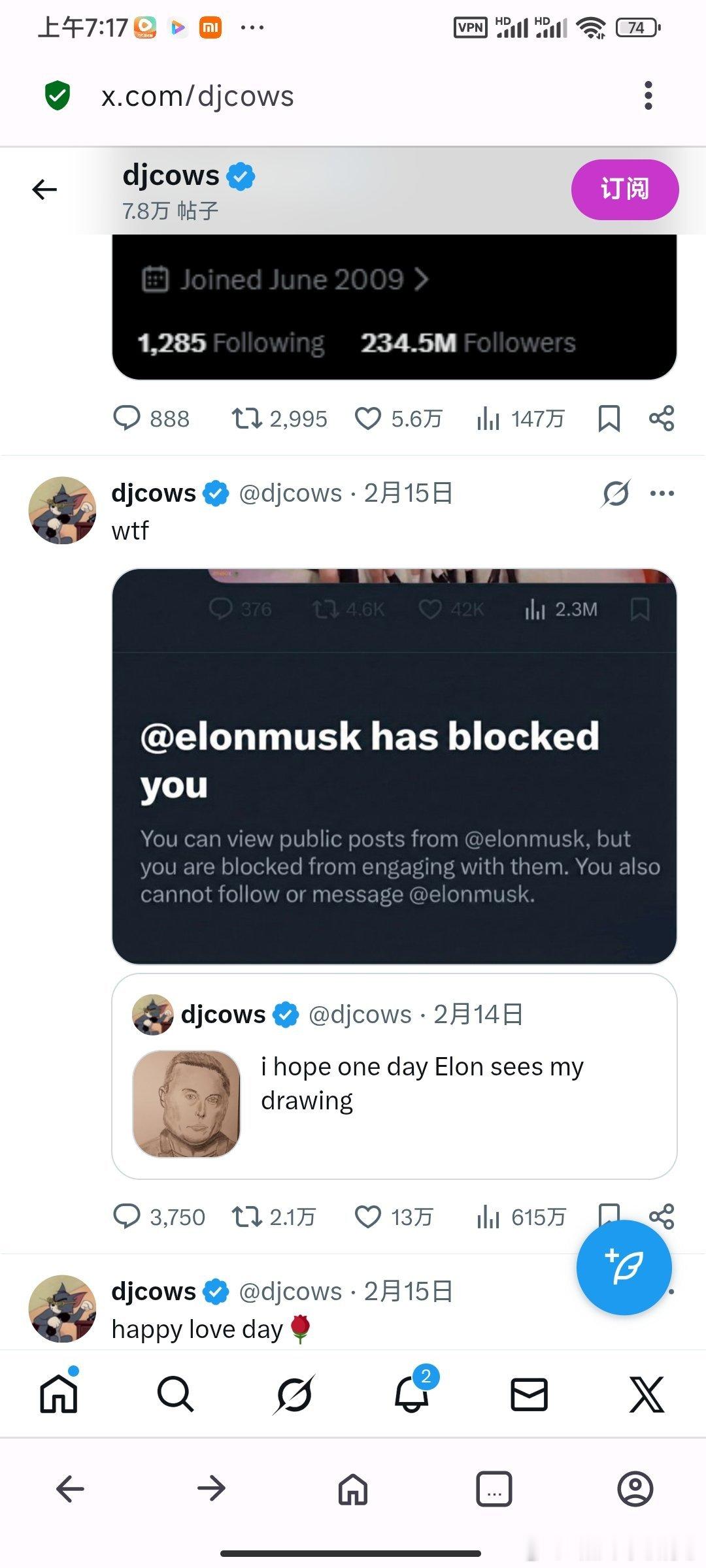 一哥们在推特上爆红的原因，是他给马斯克画了一幅传神的肖像，流量暴涨。随后他展示了