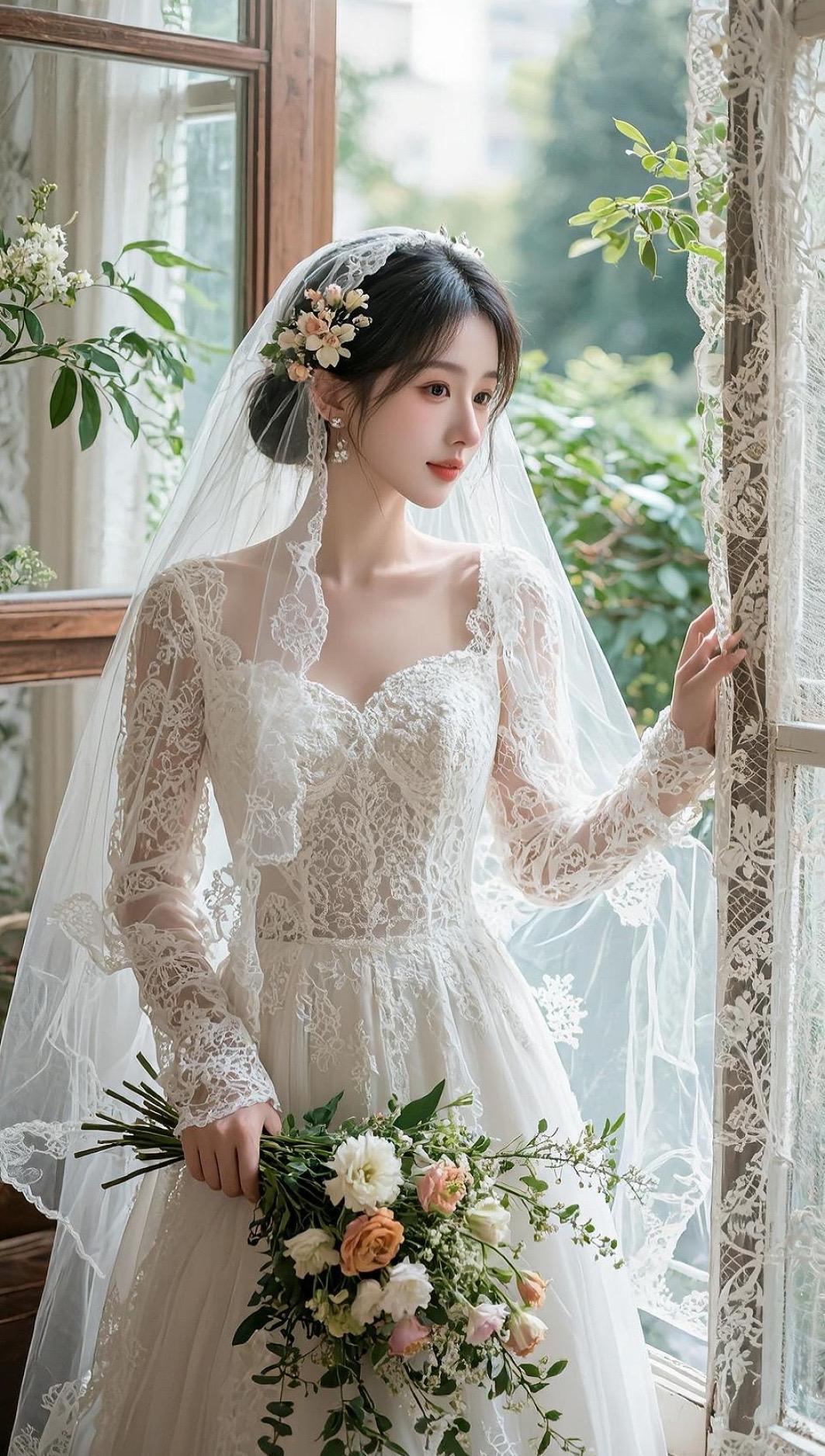窗边婚纱写真 ai创作 AI创作  全新AI写真想跪下来求自己别玩写真了